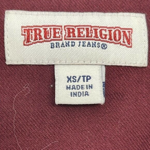 True Religion Utility Shirt Womens XS Burgundy Long Sleeve Roll Tab Button Up - Picture 7 of 9